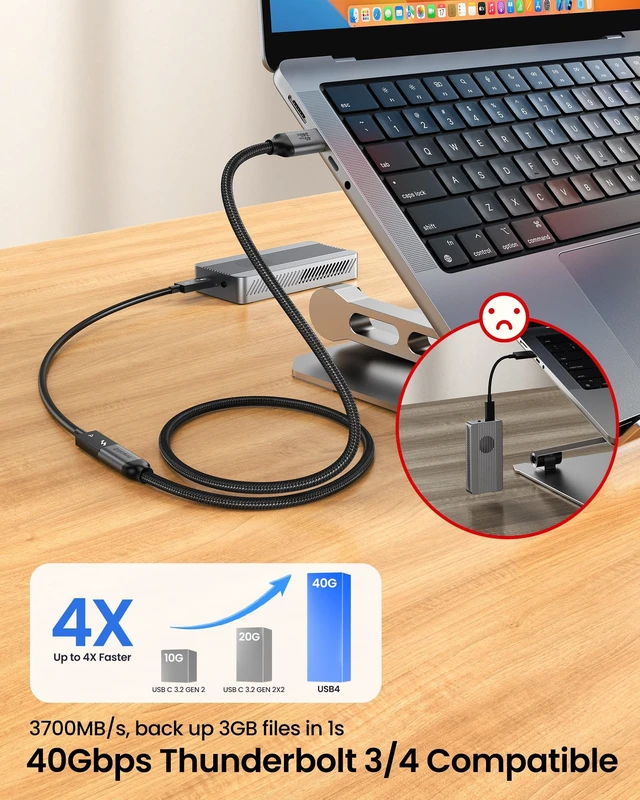 Alt view image 2 of 5 - Silkland 40Gbps USB4 USB C Extension Cable 240W for Thunderbolt 4, 5 FT