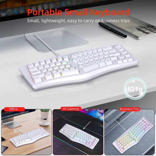 Alt view image 3 of 5 - Yunseity Ergonomic Split Keyboard, Wired 69 Key with 18 Modes RGB Backlit Keyboard for Computer, Comfortable Keycaps, Shared Spaces, Split Design for Comfort Typing (White)