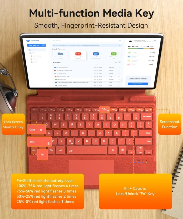 Alt view image 4 of 5 - Surface Pro Keyboard for Microsoft Surface Pro 11/10/9/8/X 13 inch