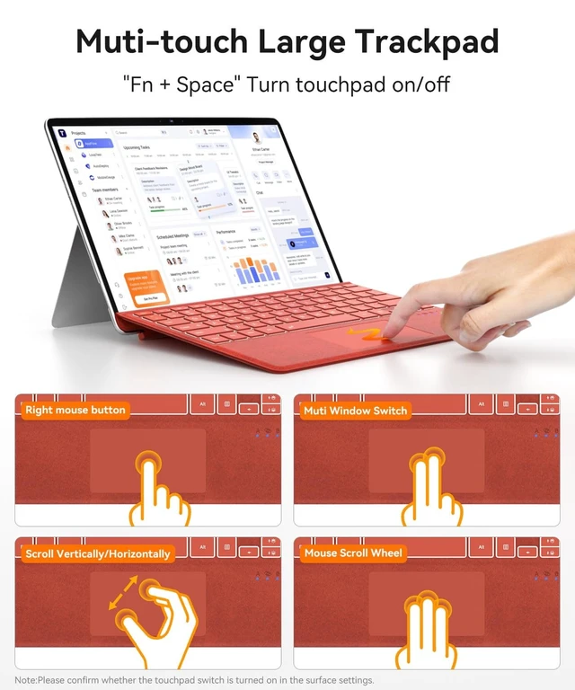 Alt view image 5 of 5 - Surface Pro Keyboard for Microsoft Surface Pro 11/10/9/8/X 13 inch