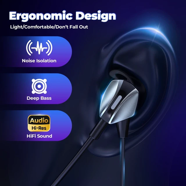Alt view image 3 of 5 - Wired Gaming Earbuds with Dual Mic for Mobile, Deep Bass, Volume Control