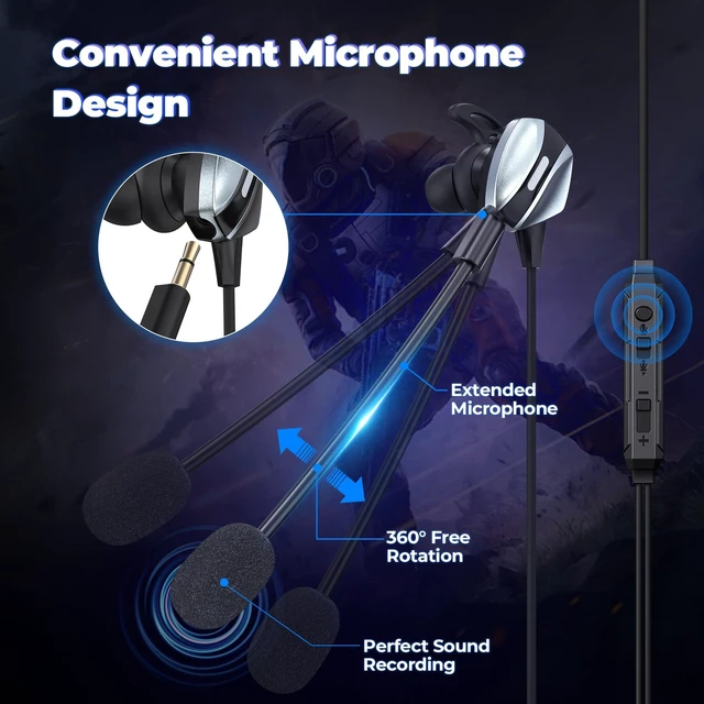 Alt view image 4 of 5 - Wired Gaming Earbuds with Dual Mic for Mobile, Deep Bass, Volume Control