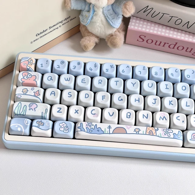 Alt view image 3 of 5 - ZERRIOY PBT 124 Keys - Bule Ocean Cute Anime Themed MOA Profile Keycaps