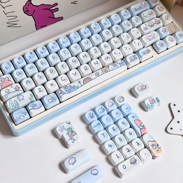 Alt view image 4 of 5 - ZERRIOY PBT 124 Keys - Bule Ocean Cute Anime Themed MOA Profile Keycaps