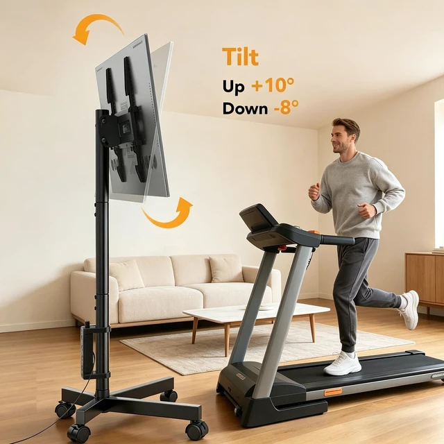 Alt view image 3 of 5 - Mobile TV Stand with Power Outlets, Floor Portable TV Stand with Wheels for 23-60 Inch LCD LED OLED Panel Screen TVs with Rotation Socket Around the Pole Height Adjustable Tilt, RollingTV Cart Black