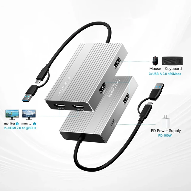 Alt view image 2 of 5 - ACASIS USB C to Dual HDMI DisplayLink Adapter for Mac M1/M2/M3/M4/Windows