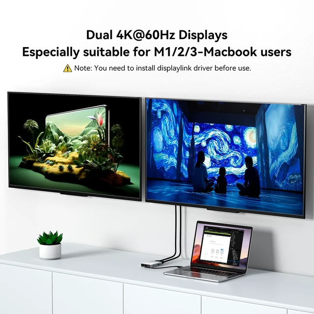Alt view image 3 of 5 - ACASIS USB C to Dual HDMI DisplayLink Adapter for Mac M1/M2/M3/M4/Windows