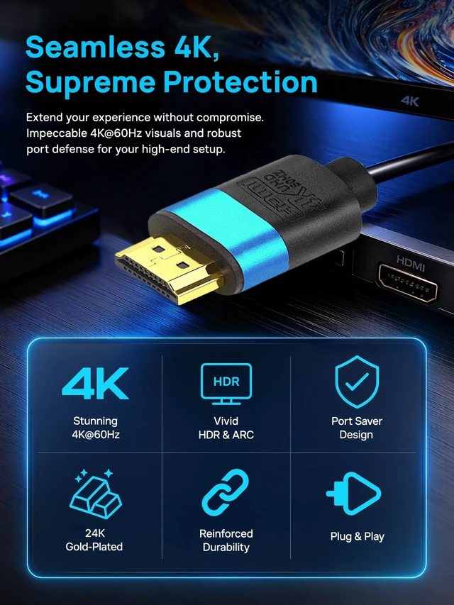 Alt view image 2 of 5 - YOTETION 50FT HDMI Cable 4K@60Hz ^^ Long HDMI Cable Gold Connector AL Shell(Blue) 4K60Hz 1080P DTS:X, HDCP 2.2 & 2.3, HDR 10 Compatible with Roku TV/PS5/HDTV/Blu-ray