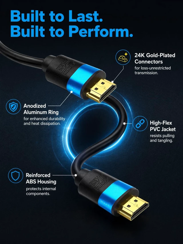 Alt view image 5 of 5 - YOTETION 50FT HDMI Cable 4K@60Hz ^^ Long HDMI Cable Gold Connector AL Shell(Blue) 4K60Hz 1080P DTS:X, HDCP 2.2 & 2.3, HDR 10 Compatible with Roku TV/PS5/HDTV/Blu-ray