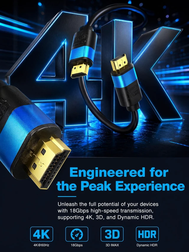 Alt view image 3 of 5 - YOTETION 50FT HDMI Cable 4K@60Hz ^^ Long HDMI Cable Gold Connector AL Shell(Blue) 4K60Hz 1080P DTS:X, HDCP 2.2 & 2.3, HDR 10 Compatible with Roku TV/PS5/HDTV/Blu-ray
