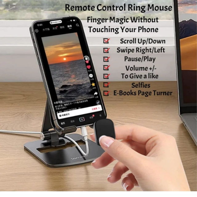 Alt view image 2 of 5 - Smart Scrolling Bluetooth Remote Ring with Touchpad,Multi-Function Finger Air Mouse Wearable Mini Travel Tiktok Remote Control Scroller for Selfies Video E-Books Page Turner for PC Laptop Phone Tablet