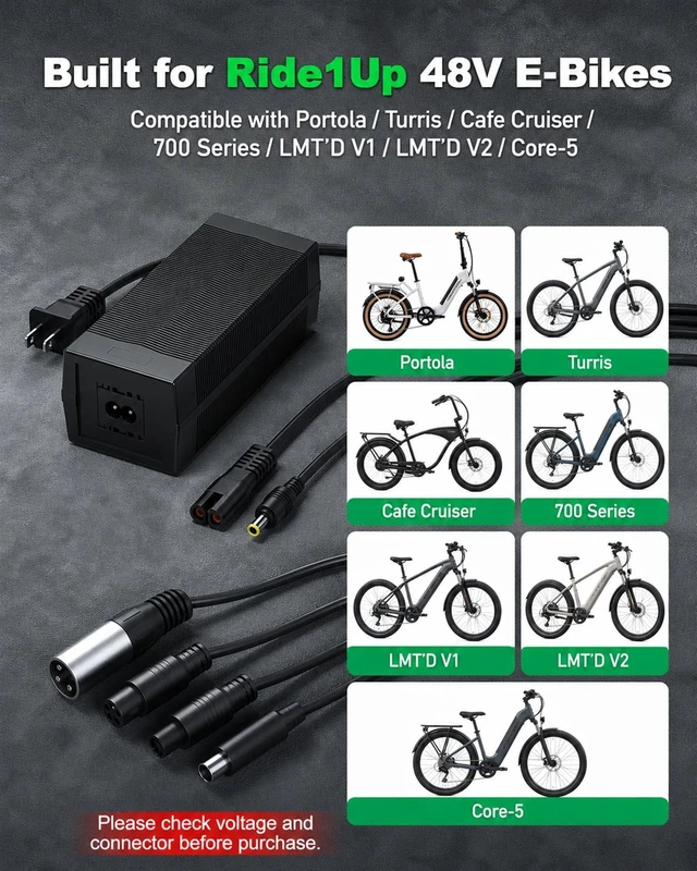 Alt view image 2 of 5 - VHBW 54.6V 2A Charger Compatible with Ride1Up 700 Series Portola Turris