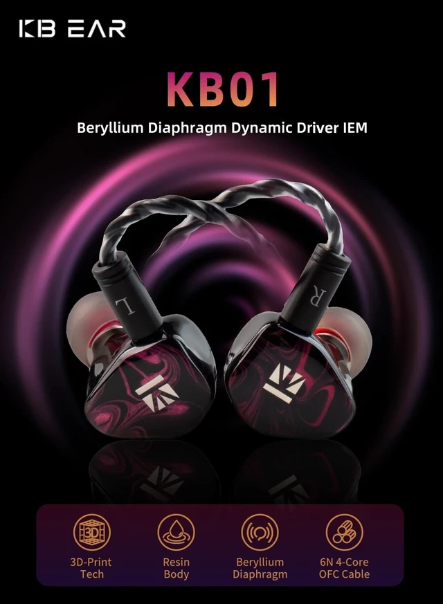 Alt view image 2 of 5 - KBEAR KB01 in Ear Monitor, 10mm Beryllium Diaphragm Dynamic Driver IEMs, HiFi Gaming Earbuds with Clarity Sound 3D-Printed Resin Shell, 6N OFC 2PIN Cable for Musicians Audio Engineers Singers (White)