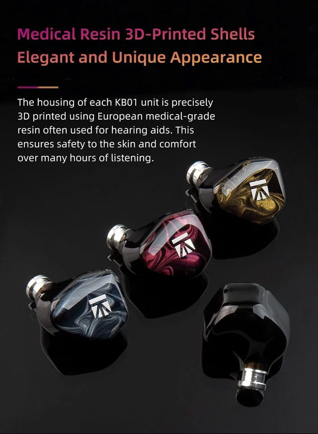 Alt view image 3 of 5 - KBEAR KB01 in Ear Monitor, 10mm Beryllium Diaphragm Dynamic Driver IEMs, HiFi Gaming Earbuds with Clarity Sound 3D-Printed Resin Shell, 6N OFC 2PIN Cable for Musicians Audio Engineers Singers (White)