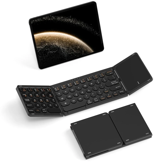 Main image of Arsandyn Folding Bluetooth Keyboard with Touchpad,Portable Ultra Slim Full Size Wireless Foldable Travel Keyboard, Compatible with iOS Android Windows,Black