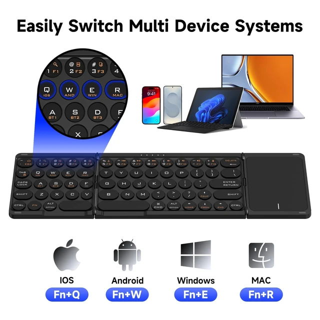Alt view image 3 of 5 - Arsandyn Folding Bluetooth Keyboard with Touchpad,Portable Ultra Slim Full Size Wireless Foldable Travel Keyboard, Compatible with iOS Android Windows,Black