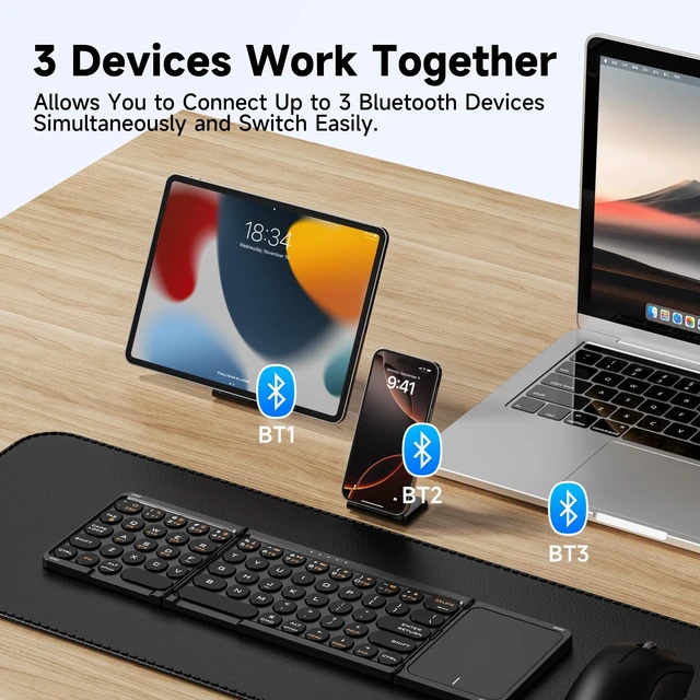 Alt view image 2 of 5 - Arsandyn Folding Bluetooth Keyboard with Touchpad,Portable Ultra Slim Full Size Wireless Foldable Travel Keyboard, Compatible with iOS Android Windows,Black