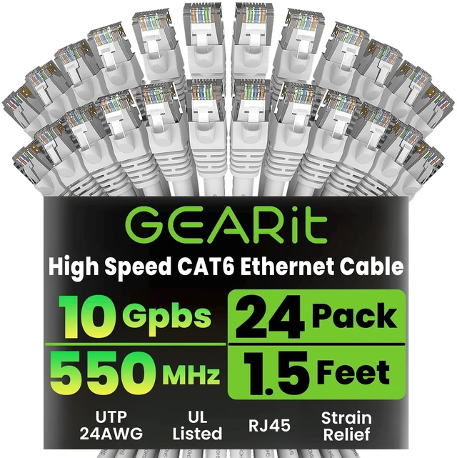 Main image of GEARit Cat6 Patch Cables Cat 6 Ethernet Cable 1.5 ft 24-Pack White