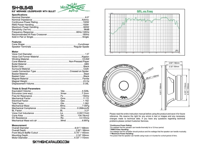 Alt view image 5 of 5 - Sky High Car Audio SH-BL64B 6.5" 4 ohm Bullet Midrange Loudspeaker (Single)