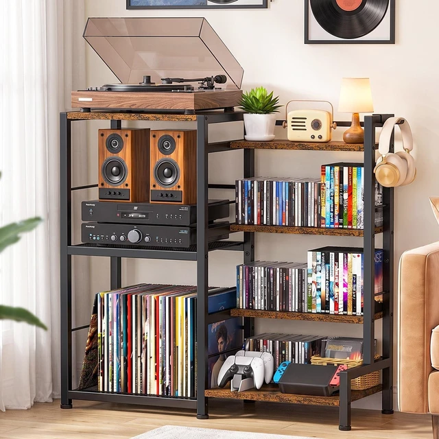 Main image of ikkle CD Storage Rack, 7-Tier DVD Storage Shelf Tower, Rustic Brown