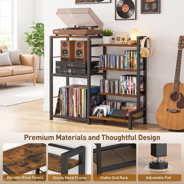 Alt view image 4 of 5 - ikkle CD Storage Rack, 7-Tier DVD Storage Shelf Tower, Rustic Brown