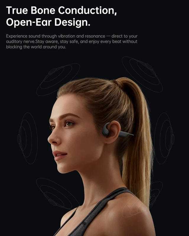 Alt view image 3 of 4 - Vonlaxi Bone Conduction Open Ear Bluetooth 6.0 Headphones, Mic Included, 3 EQ Modes, Anti Audio Leak, Dual Pairing, 10H Play, 25g Light, IP65 Waterproof for Outdoor Sports