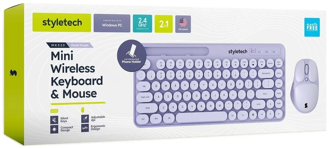 Main image of styletech MK520 Wireless Keyboard & Mouse Bundle, PC Compatible - Lavender