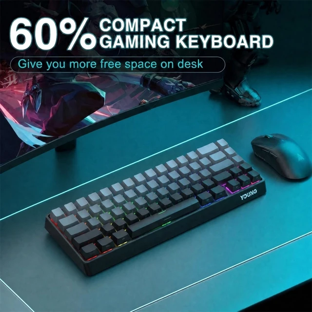 Alt view image 5 of 5 - Itigoitie 60% Wireless Mechanical Keyboard, Hot Swappable Tri-Mode 2.4GHz/Bluetooth/USB-C, RGB Backlit Gaming Keyboard with PBT Keycaps, Compatible with Windows, Mac & Android