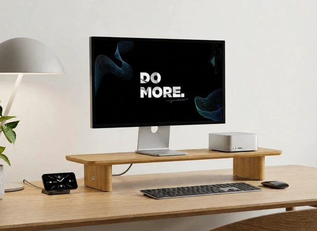 Main image of FISUA White Oak Single Monitor Stand Riser - 31.5" Wooden Monitor Stand for iMac, Laptop & Monitor, Minimalist Desk Shelf Organizer