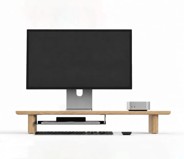 Alt view image 4 of 5 - FISUA White Oak Single Monitor Stand Riser - 31.5" Wooden Monitor Stand for iMac, Laptop & Monitor, Minimalist Desk Shelf Organizer