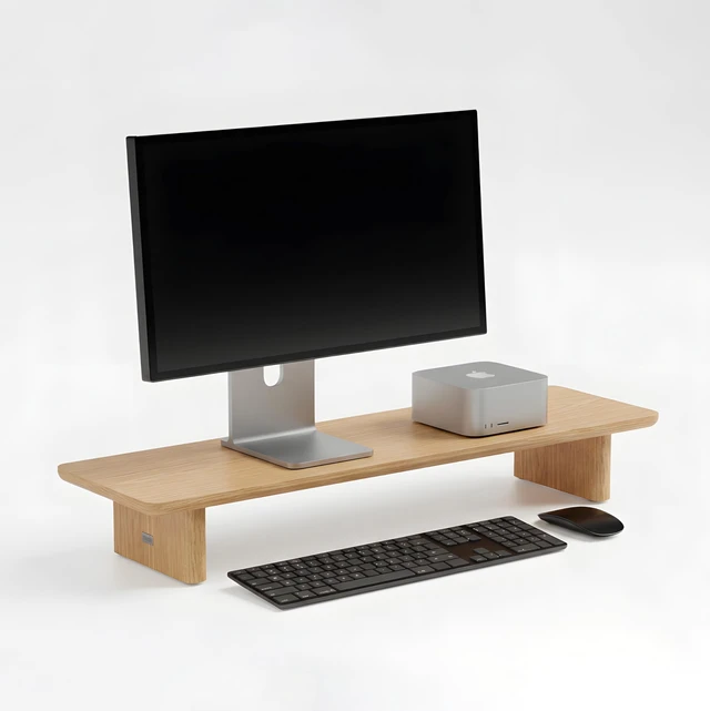 Alt view image 2 of 5 - FISUA White Oak Single Monitor Stand Riser - 31.5" Wooden Monitor Stand for iMac, Laptop & Monitor, Minimalist Desk Shelf Organizer