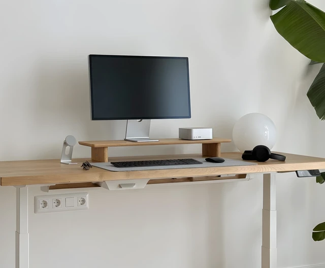 Alt view image 5 of 5 - FISUA White Oak Single Monitor Stand Riser - 31.5" Wooden Monitor Stand for iMac, Laptop & Monitor, Minimalist Desk Shelf Organizer
