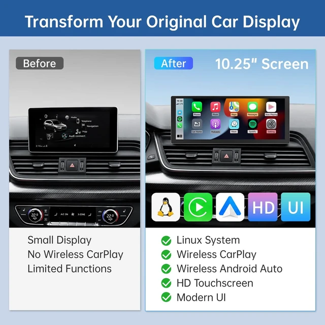 Alt view image 3 of 5 - Road Top 10.25" Ultra-Narrow CarPlay Screen for Audi Q5 MIB2 (2018-2019)