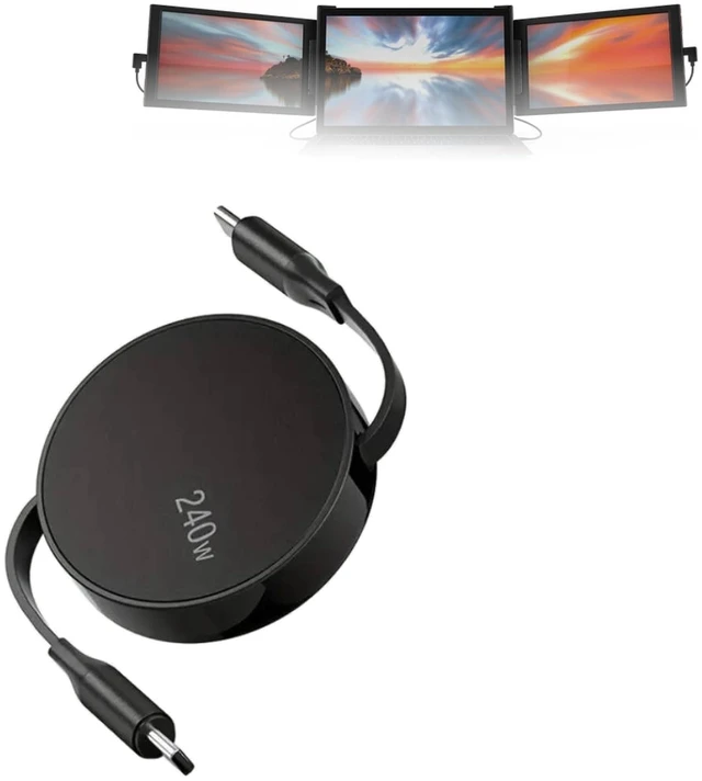 Main image of BoxWave Cable Compatible with Xebec Tri-Screen - PD miniSync (240W), Retractable PD 240W Portable USB Type-C Cable - Jet Black