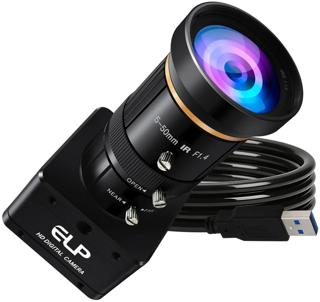 Main image of ELP High Speed Global Shutter USB3.0 Zoom Camera, 720P/200fps, 1200P/120fps, 5-50mm 10X Zoom Webcam, USB3.0/2.0 Manual Focus Lightburn Cameras for Windows, Linux, Mac, Pi