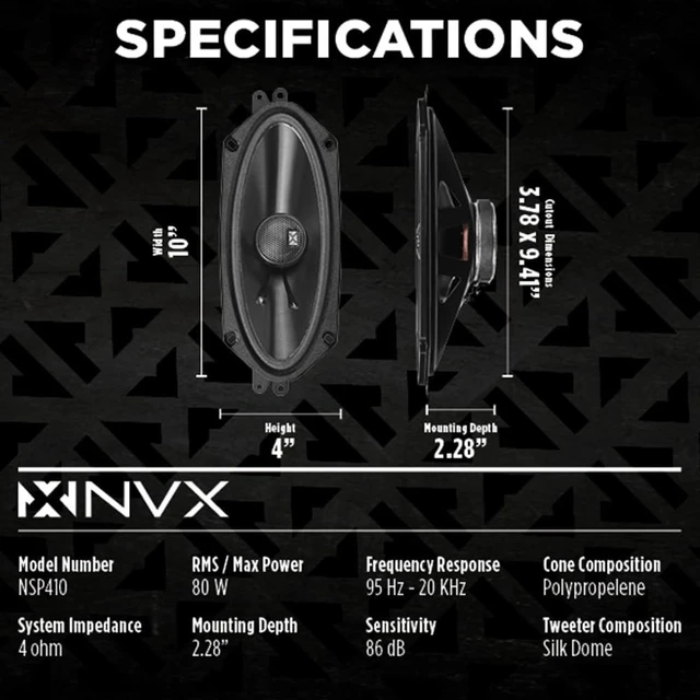 Alt view image 3 of 5 - NVX 4x10 Car Speakers 2-Way Coaxial (Pair)