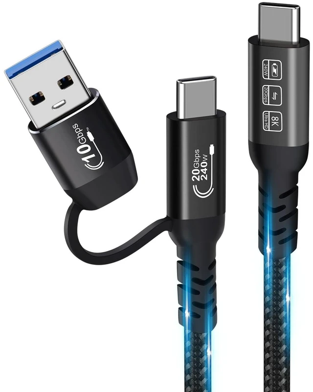 Main image of USB C Cable,USbC 3.2 Gen 2X2 20Gbps,Multi Functional 2in1 USB A to Type C 8K@60Hz UHD Video 5A/240W PD3.1 Fast Charge Cord Compatible with Thunderbolt 3/4 MacBook Pro Samsung (USB C 500CM)