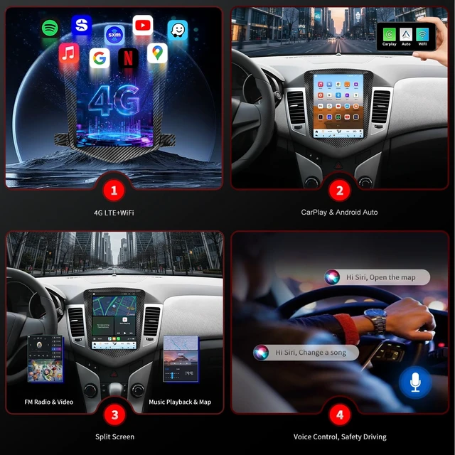 Alt view image 4 of 5 - QLED Radio for Chevy Chevrolet Cruze 2009-2015 and 2016 Limited Upgrade, Carbon Fiber Style,Touch Screen Stereo Replacement,Wireless carplay Android auto,4G LTE Network,Free Camera