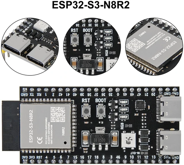 Alt view image 3 of 5 - 3 Set ESP32-S3 N8R2 Kit with 8MB Flash 2MB PSRAM ESP32 S3 Expansion Boards Terminals Compatible with Arduino IDE MicroPython