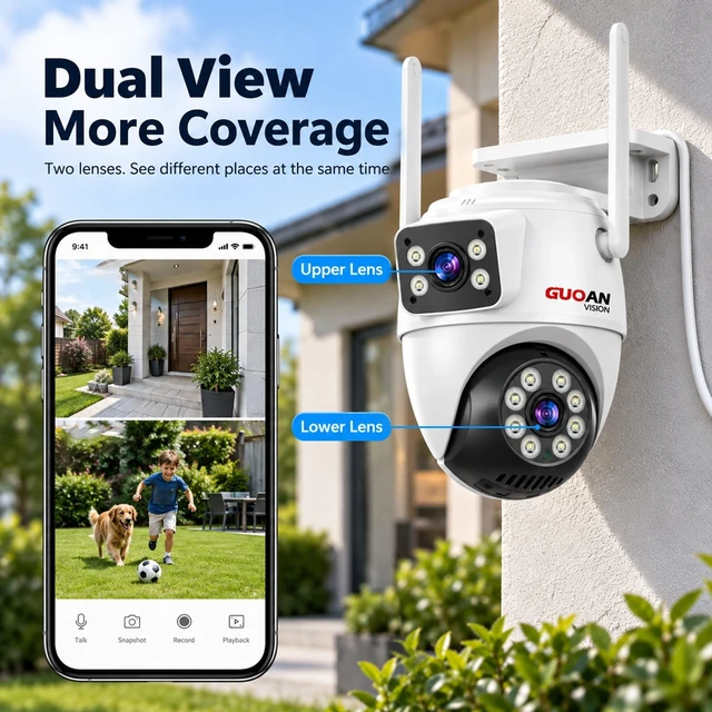 Alt view image 2 of 5 - Dual Lens Security Camera Outdoor, 6MP 5GHz WiFi Cameras for Home Security