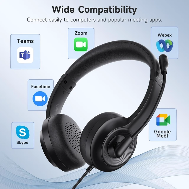 Alt view image 3 of 5 - AOC USB Headset with Microphone for PC, On-Ear Wired Headphones with Mic