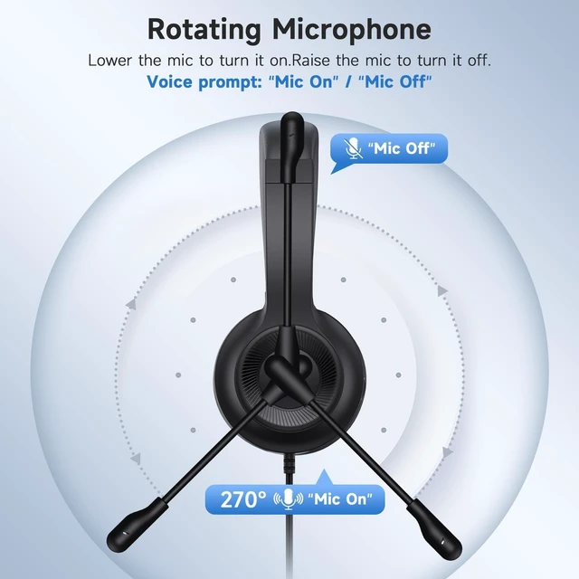 Alt view image 5 of 5 - AOC USB Headset with Microphone for PC, On-Ear Wired Headphones with Mic