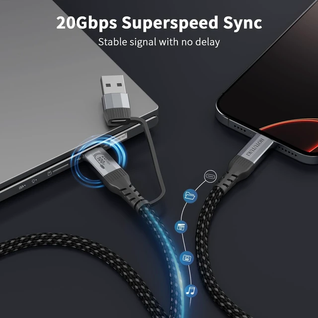 Alt view image 4 of 5 - HOTUTUKI USB Cables 2PACK6.6FT+6.6FT USB a to USB c Cable Multi Functional 2in1,20Gbps High Speed Data Transfer,4K@60Hz UHD Video 5A/100W Fast Charge Cord