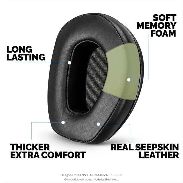 Alt view image 3 of 5 - Replacement Sheepskin Earpads for SENNHEISER RS165, RS175, RS185 & RS195 Headphones, Soft Real Leather & Memory Foam Ear Pad, HDR165, HDR175, HDR185, HDR195, by Brainwavz