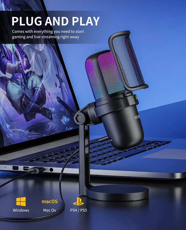 Alt view image 2 of 5 - Ko-Star USB Condenser Microphone, Gaming Streaming Mic for PC & Podcast