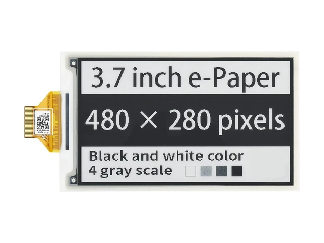 Alt view image 2 of 5 - waveshare 3.7inch E-Paper E-Ink Raw Display Compatible with Raspberry Pi 4B/3B+/3B/2B/B+/A+/Zero/Zero W/WH/Zero 2W Series Boards 480280 Pixels 4 Grey Scales Supports Partial Refresh