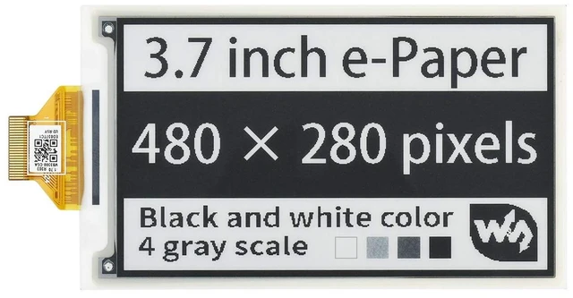 Main image of waveshare 3.7inch E-Paper E-Ink Raw Display Compatible with Raspberry Pi 4B/3B+/3B/2B/B+/A+/Zero/Zero W/WH/Zero 2W Series Boards 480280 Pixels 4 Grey Scales Supports Partial Refresh