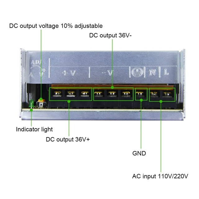 Alt view image 5 of 5 - ALITOVE 36V 10A 360W Power Supply Switch Transformer Adapter AC 110V / 220V to DC 36V 10amp Universal Regulated Switching Converter for LED Strip Light CCTV Camera Security System