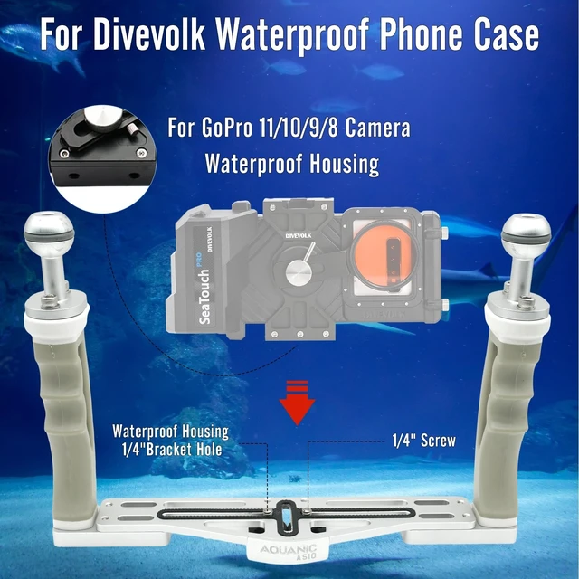 Alt view image 3 of 5 - NS10 Underwater Camera Tray extendable Handle Grips Bracket for gopro,pt059,rx100 uw Camera housing Universal Soft Handle with Aluminum and Rubber Material (White)