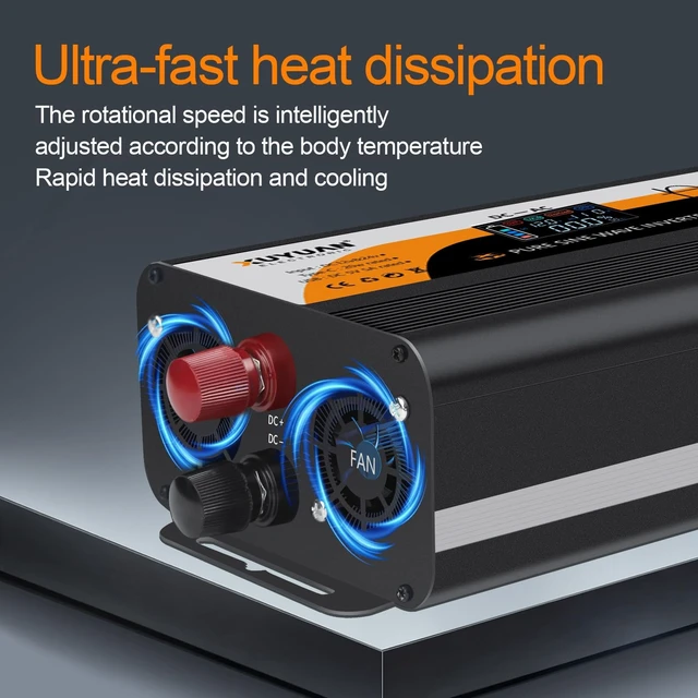 Alt view image 5 of 5 - XUYUAN 1000W Pure Sine Wave Inverter 12V/24V for RV Camping Truck Emergency